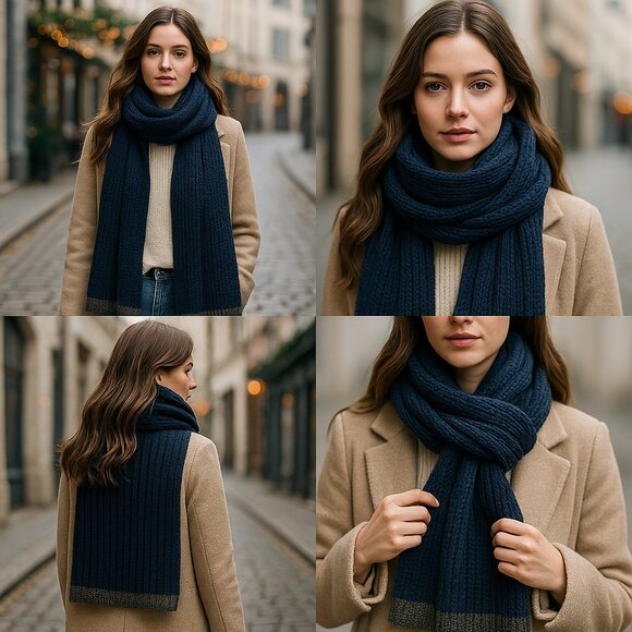✨ Navy Textured Knit Winter Scarf — Classic, Cozy & Timeless - Picture 1 of 9